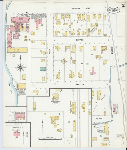 Sanborn Fire Insurance Map from Clinton, Lenawee County, Michigan (1900), Sheet #0002 - Complete Map Set gallery image, historic Sanborn map, vintage wall art, Michigan Michigan
