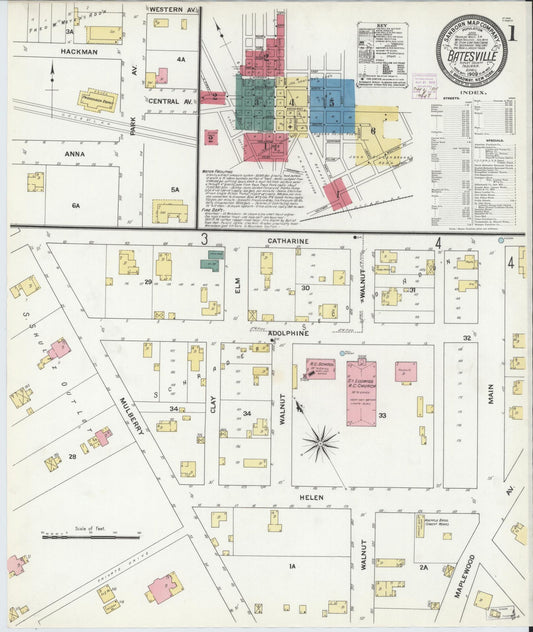 Sanborn Fire Insurance Map from Batesville, Ripley County, Indiana (1909), Sheet #0001 - Historic Sanborn Fire Insurance Map Print, vintage old map wall art, antique decor, genealogy gift, Indiana Indiana map