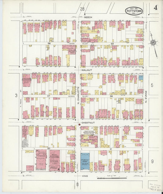 Sanborn Fire Insurance Map from Pottstown, Montgomery County, Pennsylvania (1916), Sheet #0004 - Historic Sanborn Fire Insurance Map Print, vintage old map wall art, antique decor, genealogy gift, Pennsylvania Pennsylvania map