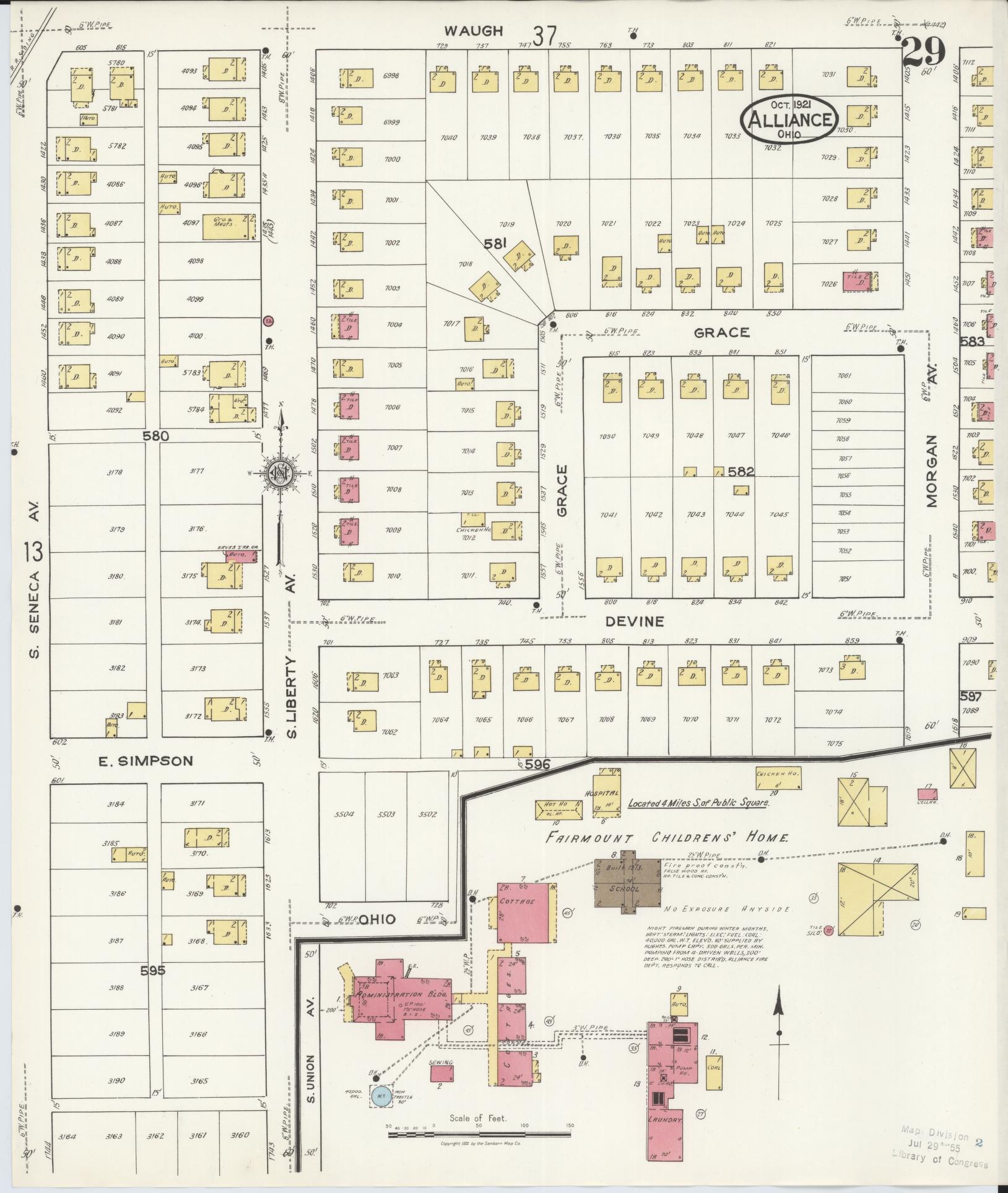 Sanborn Fire Insurance Map from Alliance, Stark County, Ohio (1921), Sheet #0029 - Historic Sanborn Fire Insurance Map Print, vintage old map wall art, antique decor, genealogy gift, Ohio Ohio map