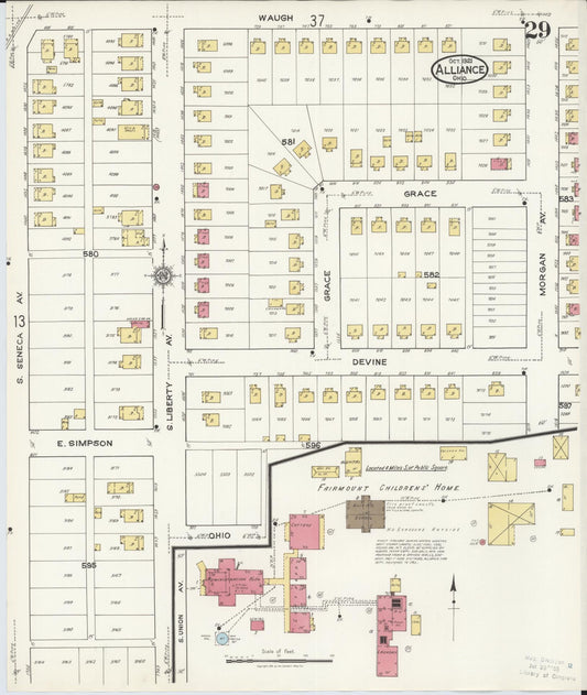 Sanborn Fire Insurance Map from Alliance, Stark County, Ohio (1921), Sheet #0029 - Historic Sanborn Fire Insurance Map Print, vintage old map wall art, antique decor, genealogy gift, Ohio Ohio map