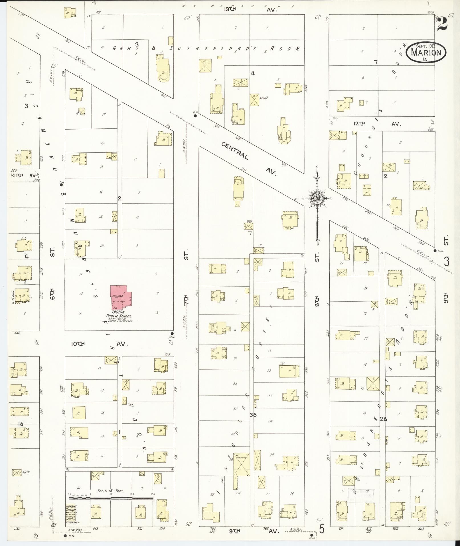Sanborn Fire Insurance Map from Marion, Linn County, Iowa (1913), Sheet #0002 - Historic Sanborn Fire Insurance Map Print