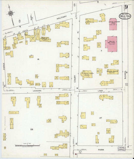 Sanborn Fire Insurance Map from Houlton, Aroostook County, Maine (1919), Sheet #0009 - Historic Sanborn Fire Insurance Map Print, vintage old map wall art, antique decor, genealogy gift, Maine Maine map