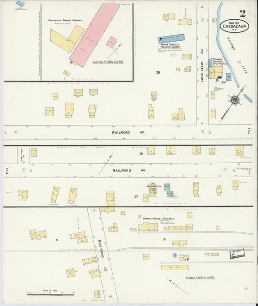 Sanborn Fire Insurance Map from Cassadaga, Chautauqua County, New York (1910), Sheet #0002 - Historic Sanborn Fire Insurance Map Print, vintage old map wall art, antique decor, genealogy gift, New York New York map