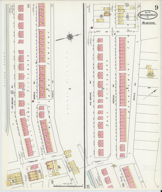 Sanborn Fire Insurance Map from Turtle Creek Valley, Allegheny County, Pennsylvania (1911), Sheet #0009 - Historic Sanborn Fire Insurance Map Print, vintage old map wall art, antique decor, genealogy gift, Pennsylvania Pennsylvania map