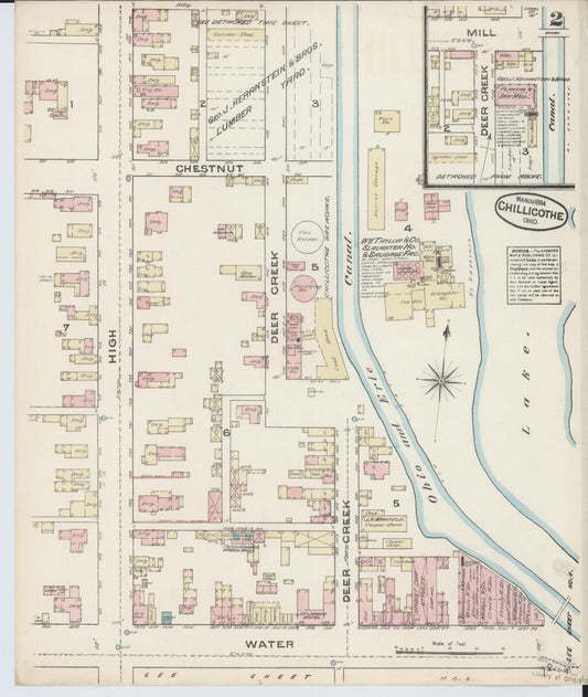 Sanborn Fire Insurance Map from Chillicothe, Ross County, Ohio (1884), Sheet #0002 - Historic Sanborn Fire Insurance Map Print, vintage old map wall art, antique decor, genealogy gift, Ohio Ohio map