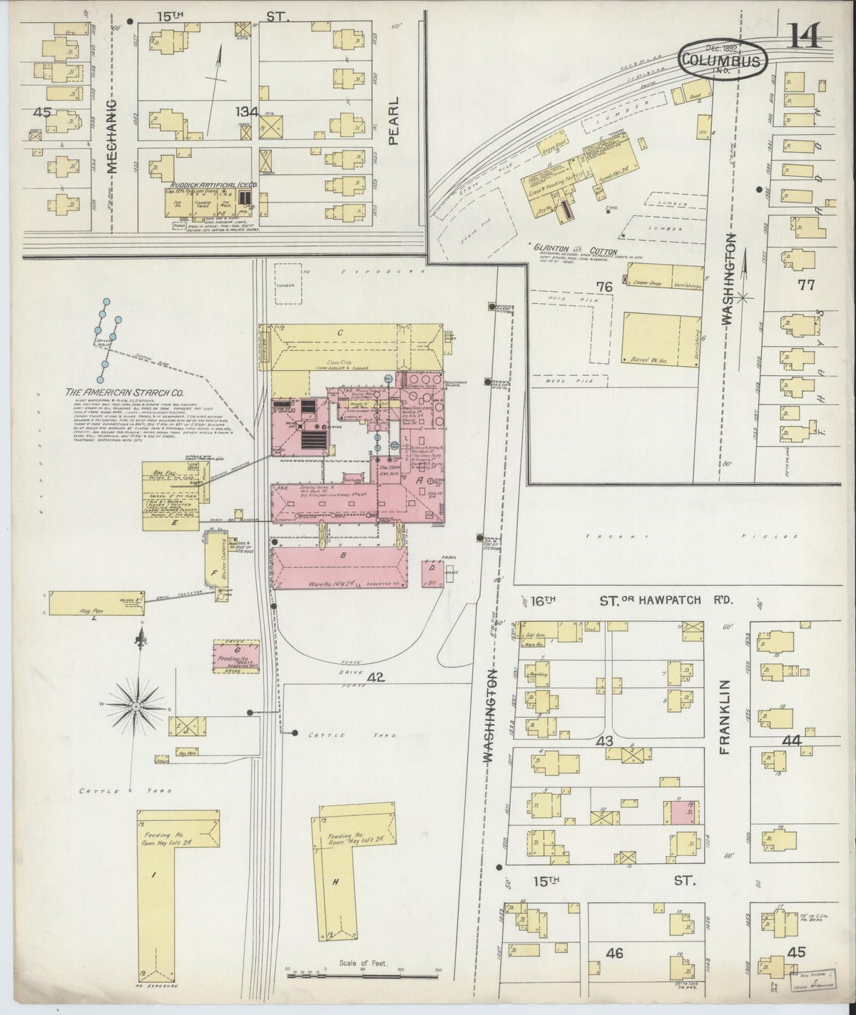 Sanborn Fire Insurance Map from Columbus, Bartholomew County, Indiana (1892), Sheet #0014 - Historic Sanborn Fire Insurance Map Print, vintage old map wall art, antique decor, genealogy gift, Indiana Indiana map