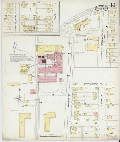 Sanborn Fire Insurance Map from Columbus, Bartholomew County, Indiana (1892), Sheet #0014 - Historic Sanborn Fire Insurance Map Print, vintage old map wall art, antique decor, genealogy gift, Indiana Indiana map