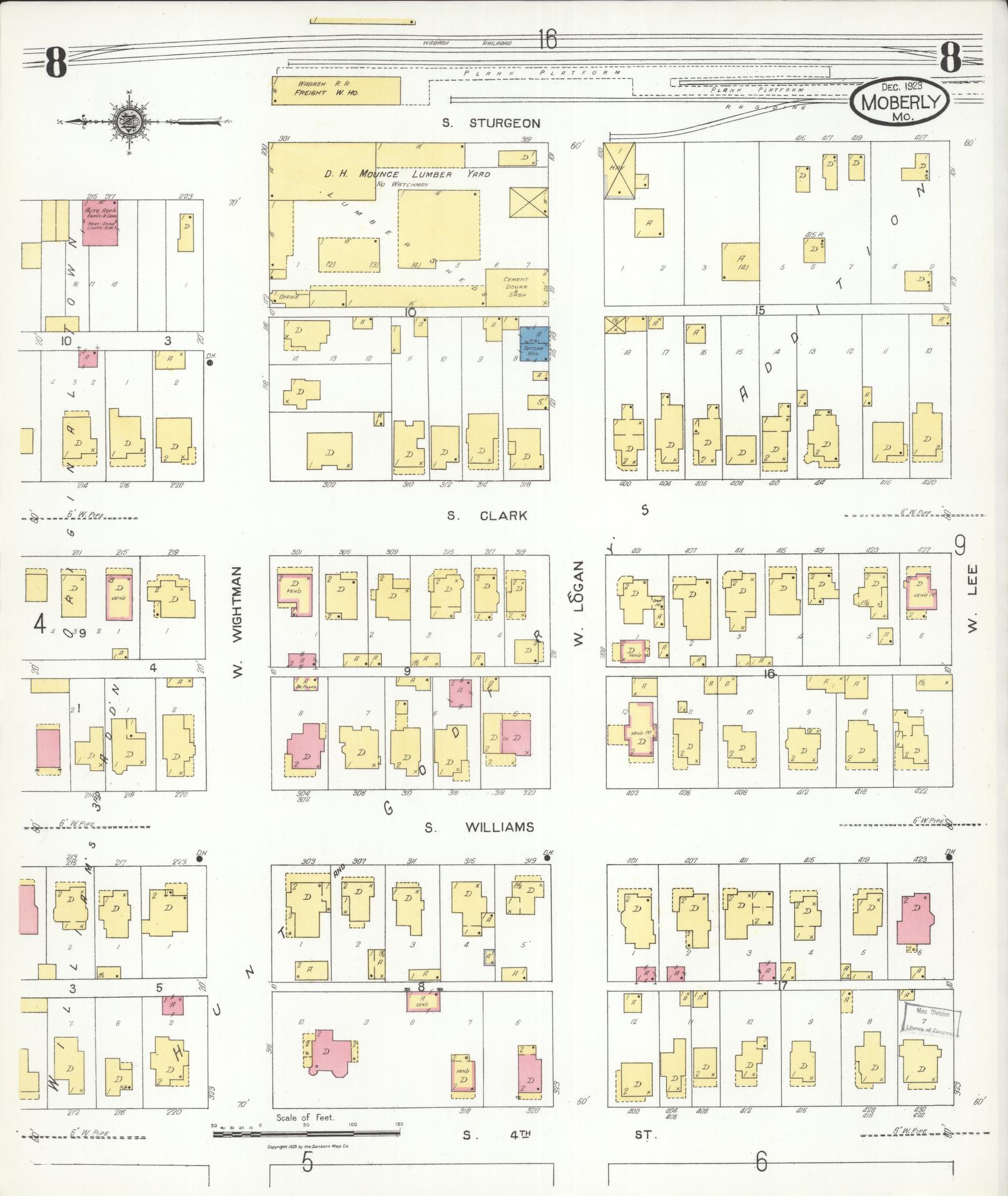 Sanborn Fire Insurance Map from Moberly, Randolph County, Missouri (1923), Sheet #0008 - Complete Map Set gallery image, historic Sanborn map, vintage wall art, Missouri Missouri