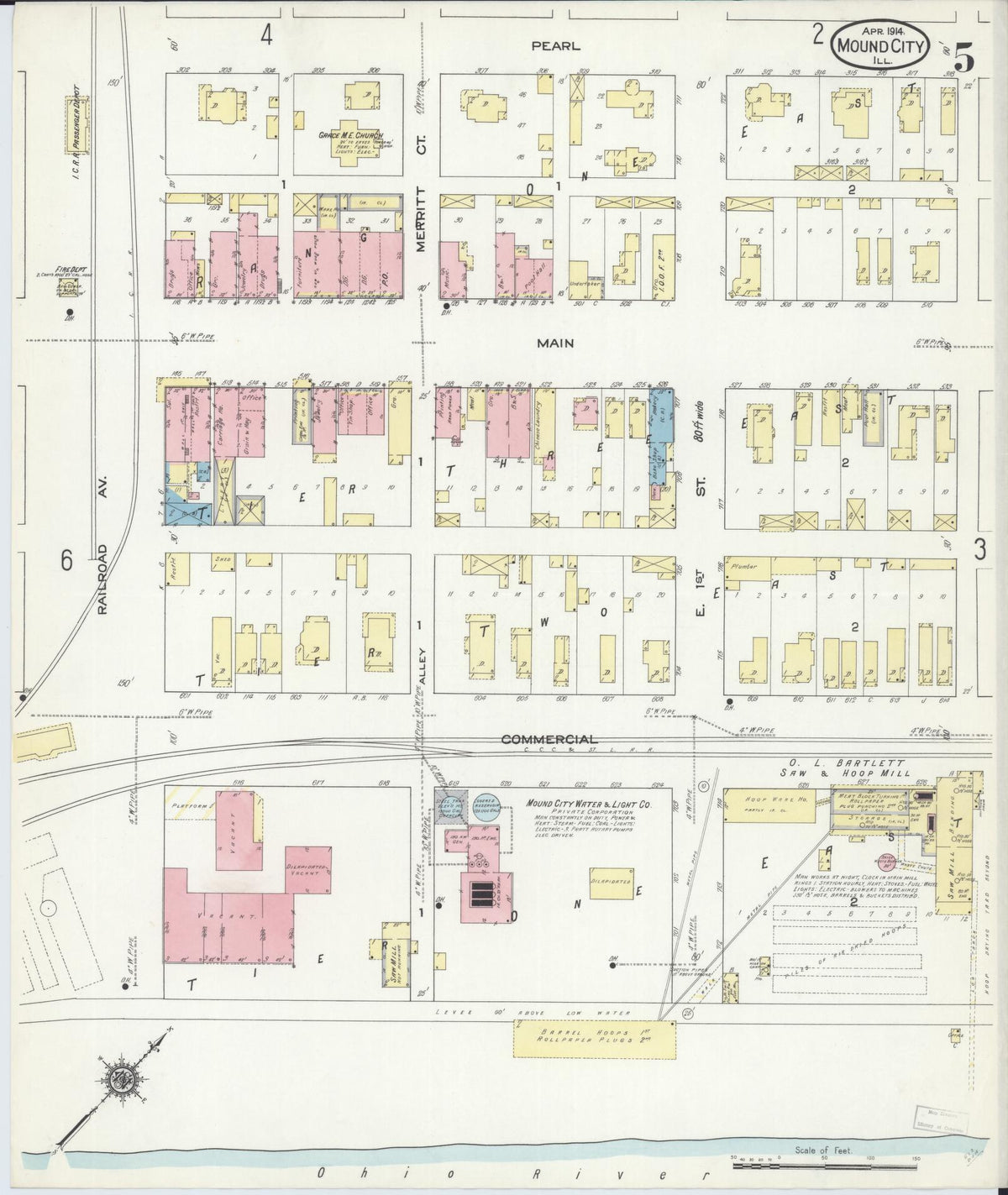 Sanborn Fire Insurance Map from Mound City, Pulaski County, Illinois (1914), Sheet #0005 - Complete Map Set gallery image, historic Sanborn map, vintage wall art, Illinois Illinois