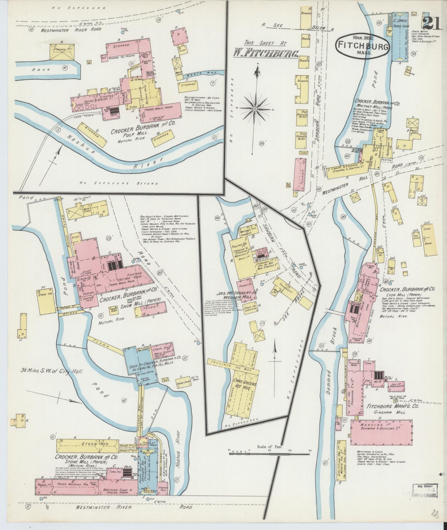 Sanborn Fire Insurance Map from Fitchburg, Worcester County, Massachusetts (1892), Sheet #0021 - Complete Map Set gallery image, historic Sanborn map, vintage wall art, Massachusetts Massachusetts