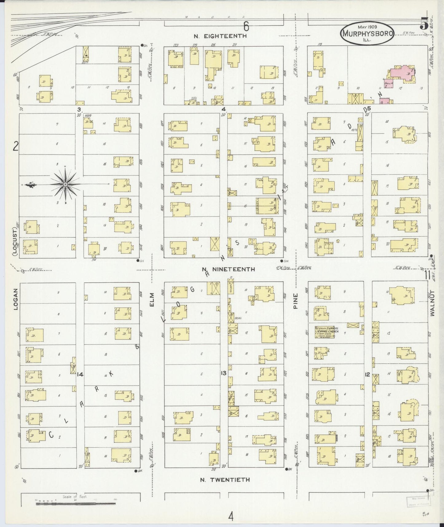 Sanborn Fire Insurance Map from Murphysboro, Jackson County, Illinois (1909), Sheet #0005 - Historic Sanborn Fire Insurance Map Print, vintage old map wall art, antique decor, genealogy gift, Illinois Illinois map
