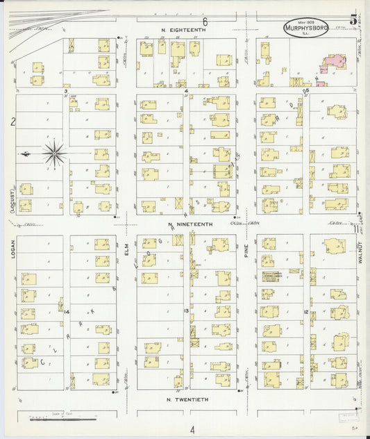 Sanborn Fire Insurance Map from Murphysboro, Jackson County, Illinois (1909), Sheet #0005 - Historic Sanborn Fire Insurance Map Print, vintage old map wall art, antique decor, genealogy gift, Illinois Illinois map