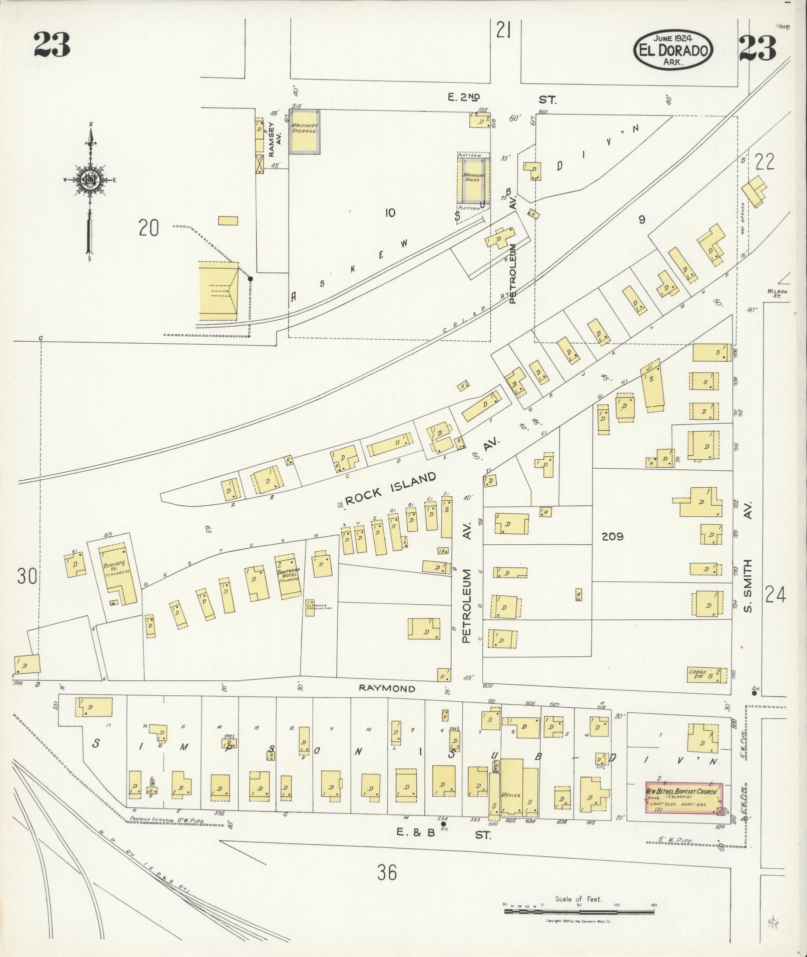 Sanborn Fire Insurance Map from El Dorado, Union County, Arkansas (1924), Sheet #0023 - Complete Map Set gallery image, historic Sanborn map, vintage wall art, Arkansas Arkansas