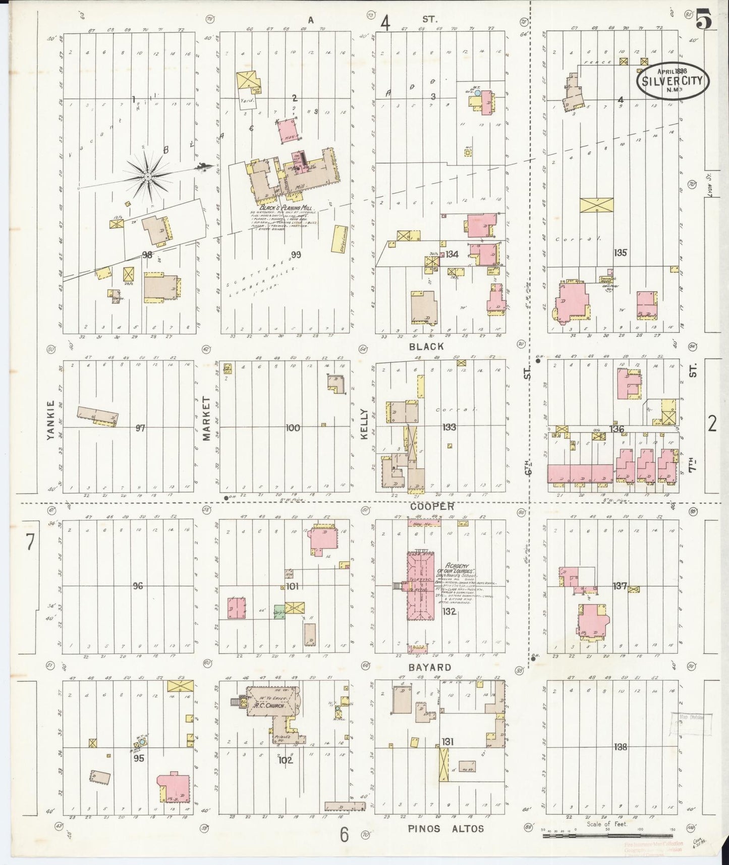 Sanborn Fire Insurance Map from Silver City, Grant County, New Mexico (1898), Sheet #0005 - Complete Map Set gallery image, historic Sanborn map, vintage wall art, New Mexico New Mexico