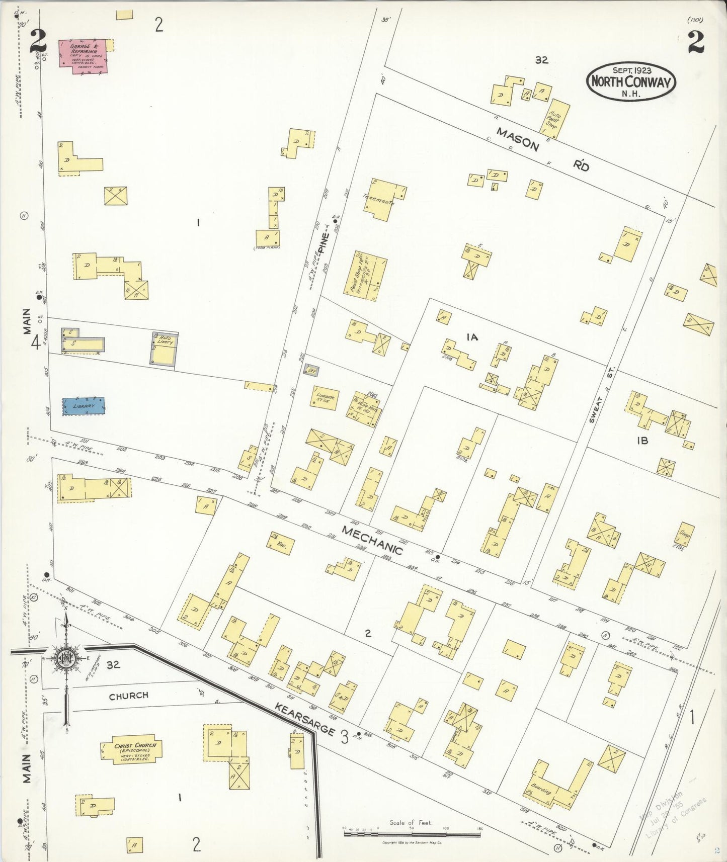 Sanborn Fire Insurance Map from North Conway, Carroll County, New Hampshire (1923), Sheet #0002 - Historic Sanborn Fire Insurance Map Print, vintage old map wall art, antique decor, genealogy gift, New Hampshire New Hampshire map
