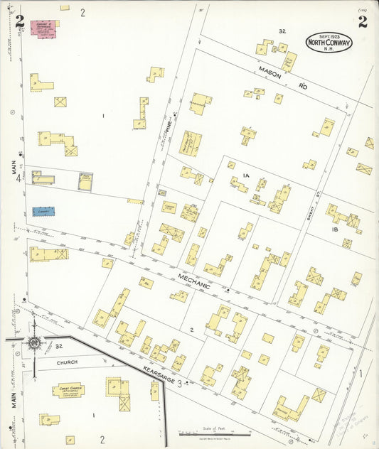 Sanborn Fire Insurance Map from North Conway, Carroll County, New Hampshire (1923), Sheet #0002 - Historic Sanborn Fire Insurance Map Print, vintage old map wall art, antique decor, genealogy gift, New Hampshire New Hampshire map