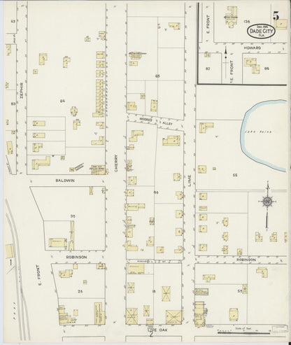 Sanborn Fire Insurance Map from Dade City, Pasco County, Florida (1914), Sheet #0005 - Historic Sanborn Fire Insurance Map Print, vintage old map wall art, antique decor, genealogy gift, Florida Florida map