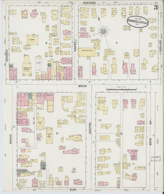 Sanborn Fire Insurance Map from Hornell, Steuben County, New York (1888), Sheet #0003 - Historic Sanborn Fire Insurance Map Print, vintage old map wall art, antique decor, genealogy gift, New York New York map