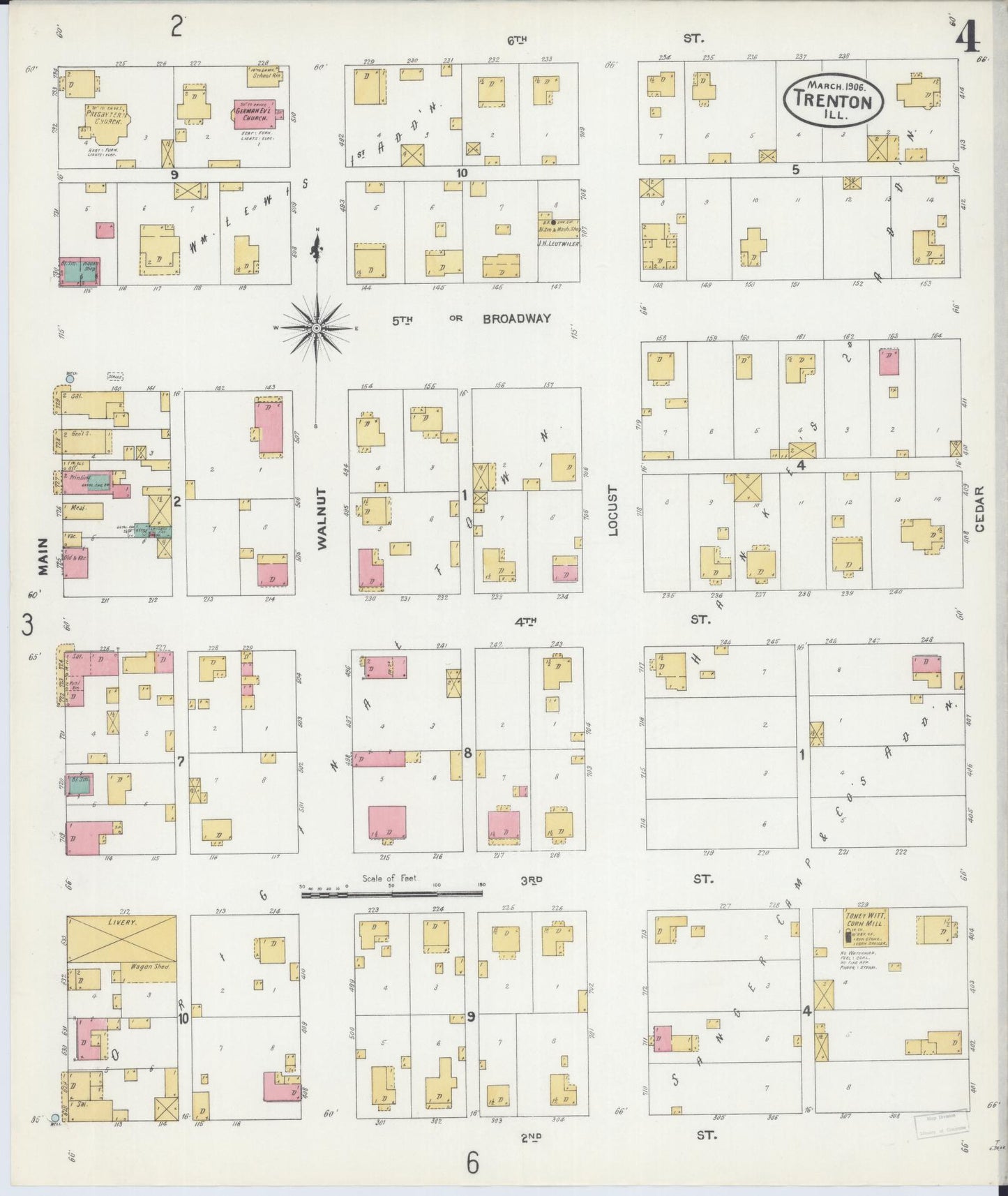 Sanborn Fire Insurance Map from Trenton, Clinton County, Illinois (1906), Sheet #0004 - Historic Sanborn Fire Insurance Map Print, vintage old map wall art, antique decor, genealogy gift, Illinois Illinois map