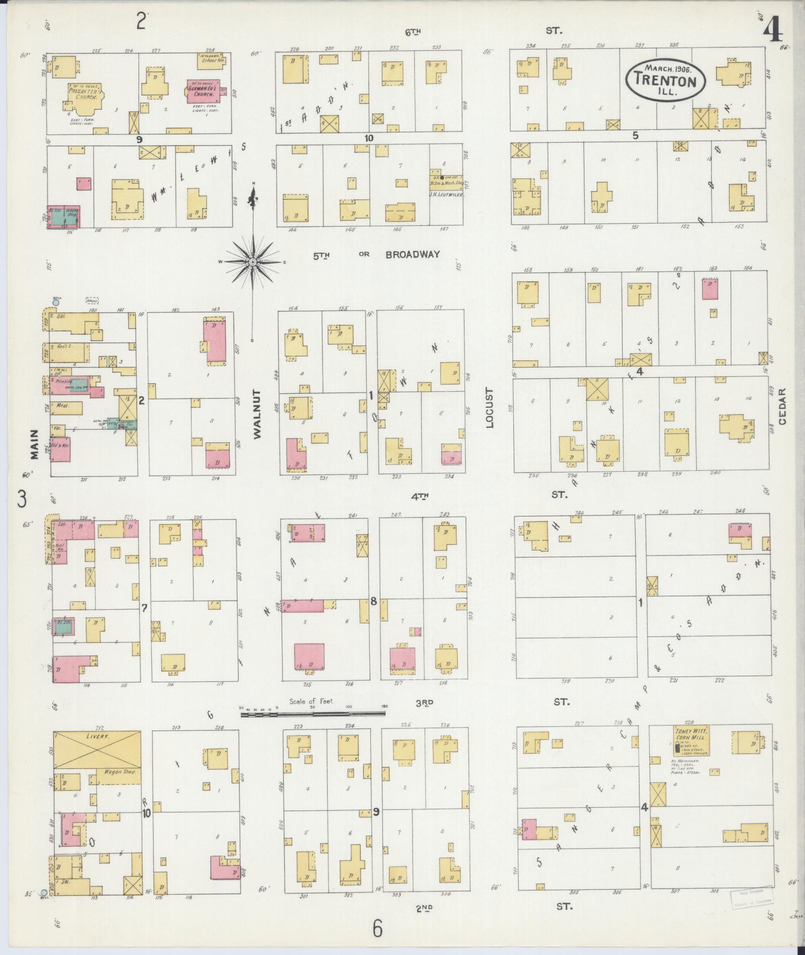 Sanborn Fire Insurance Map from Trenton, Clinton County, Illinois (1906), Sheet #0004 - Historic Sanborn Fire Insurance Map Print, vintage old map wall art, antique decor, genealogy gift, Illinois Illinois map