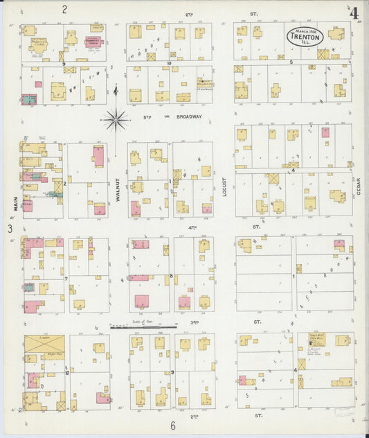 Sanborn Fire Insurance Map from Trenton, Clinton County, Illinois (1906), Sheet #0004 - Historic Sanborn Fire Insurance Map Print, vintage old map wall art, antique decor, genealogy gift, Illinois Illinois map