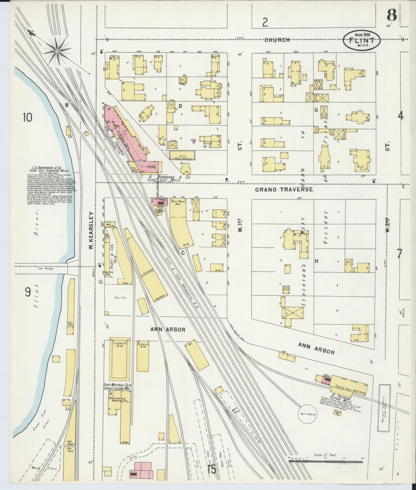 Sanborn Fire Insurance Map from Flint, Genesee County, Michigan (1898), Sheet #0008 - Complete Map Set gallery image, historic Sanborn map, vintage wall art, Michigan Michigan