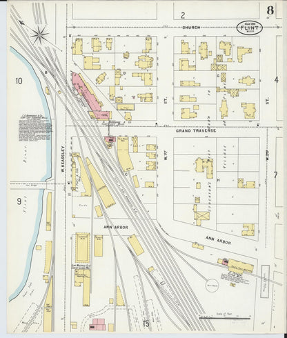 Sanborn Fire Insurance Map from Flint, Genesee County, Michigan (1898), Sheet #0008 - Complete Map Set gallery image, historic Sanborn map, vintage wall art, Michigan Michigan