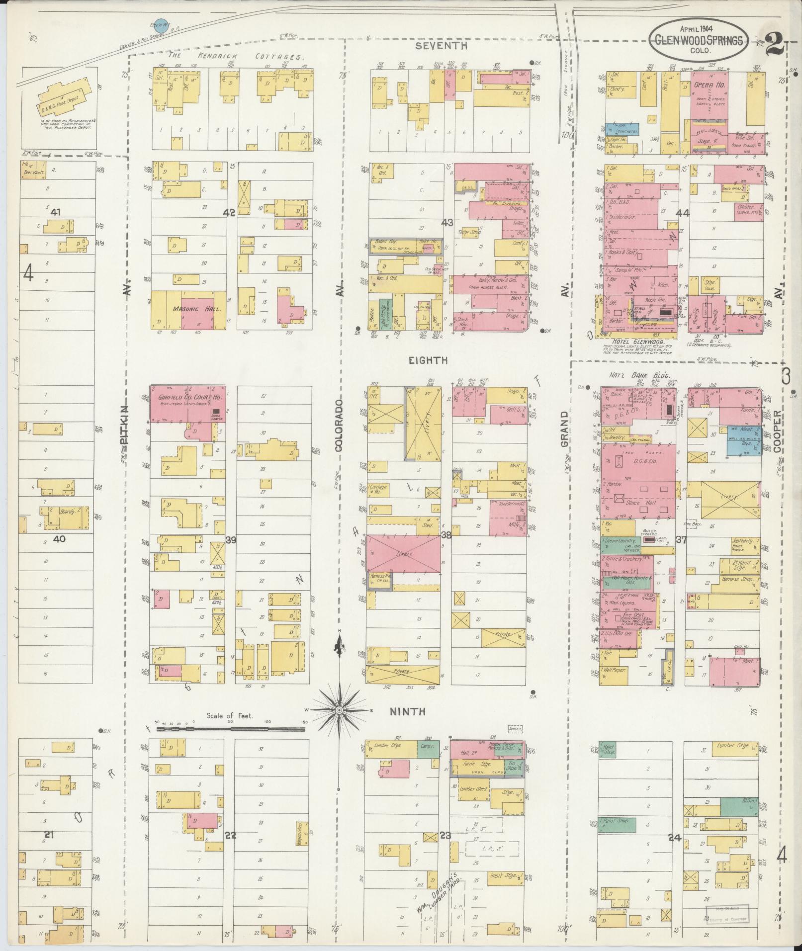 Sanborn Fire Insurance Map from Glenwood Springs, Garfield County, Colorado (1904), Sheet #0002 - Complete Map Set gallery image, historic Sanborn map, vintage wall art, Colorado Colorado