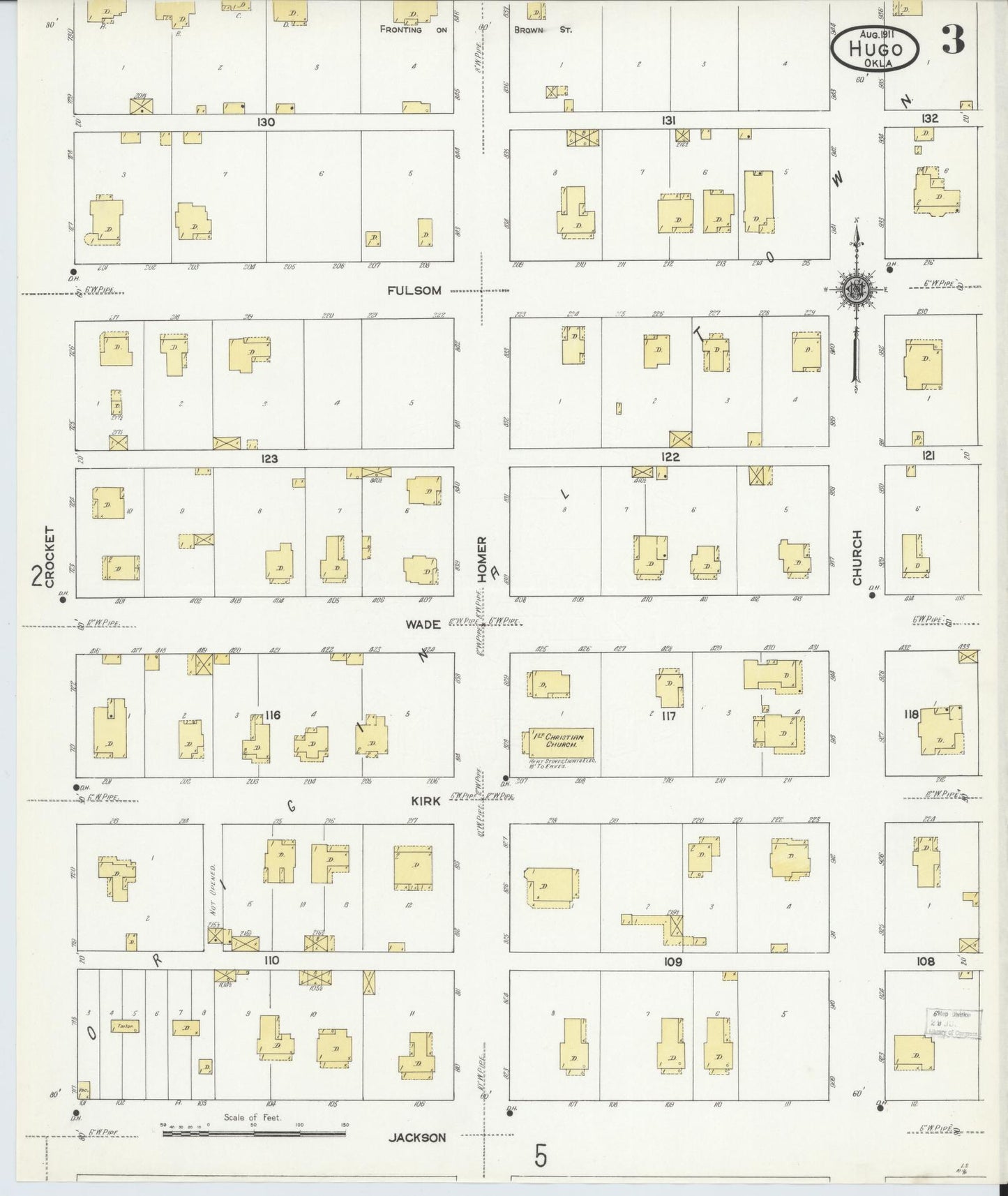 Sanborn Fire Insurance Map from Hugo, Choctaw County, Oklahoma (1911), Sheet #0003 - Complete Map Set gallery image, historic Sanborn map, vintage wall art, Oklahoma Oklahoma