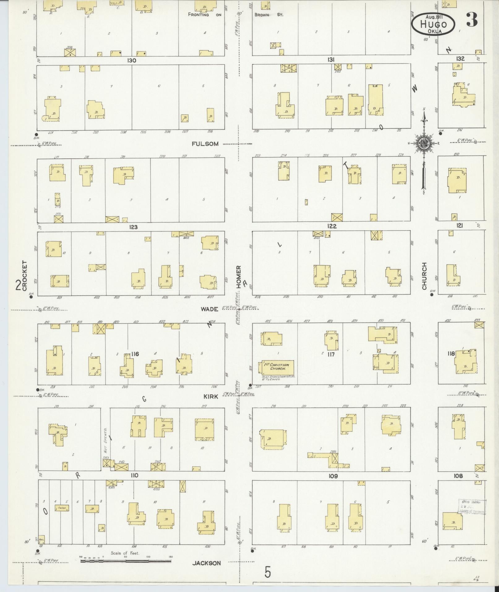 Sanborn Fire Insurance Map from Hugo, Choctaw County, Oklahoma (1911), Sheet #0003 - Complete Map Set gallery image, historic Sanborn map, vintage wall art, Oklahoma Oklahoma