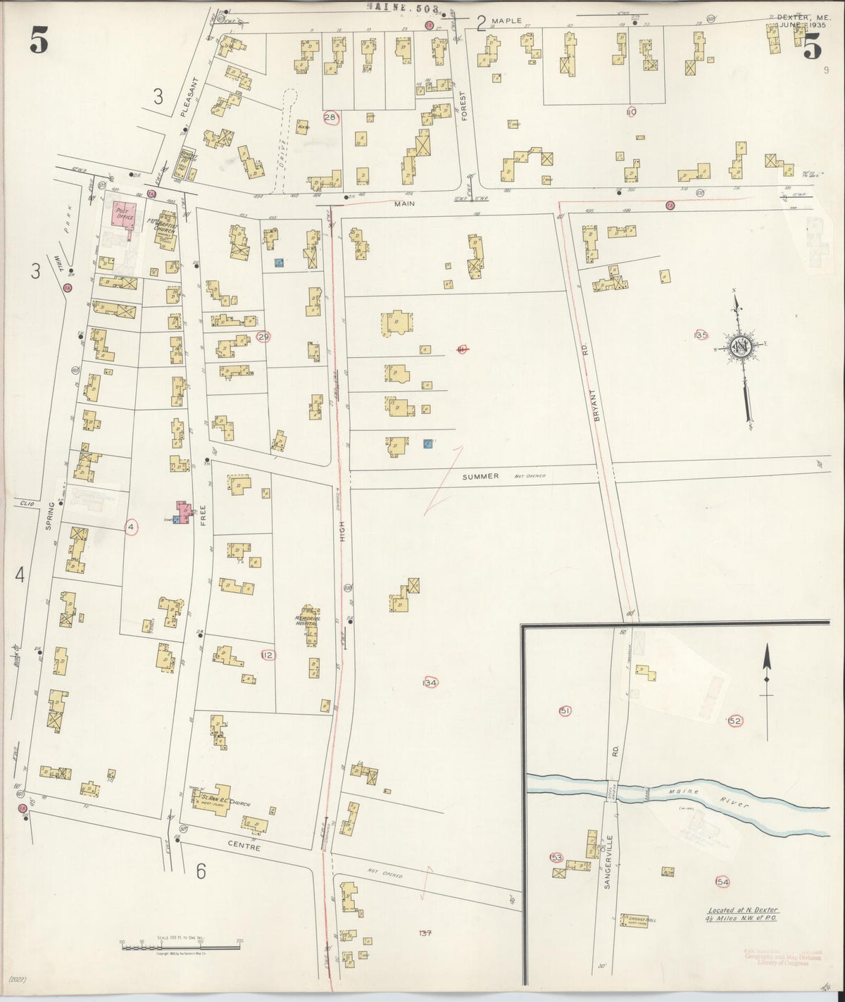 Sanborn Fire Insurance Map from Dexter, Penobscot County, Maine (1945), Sheet #0005 - Complete Map Set gallery image, historic Sanborn map, vintage wall art, Maine Maine