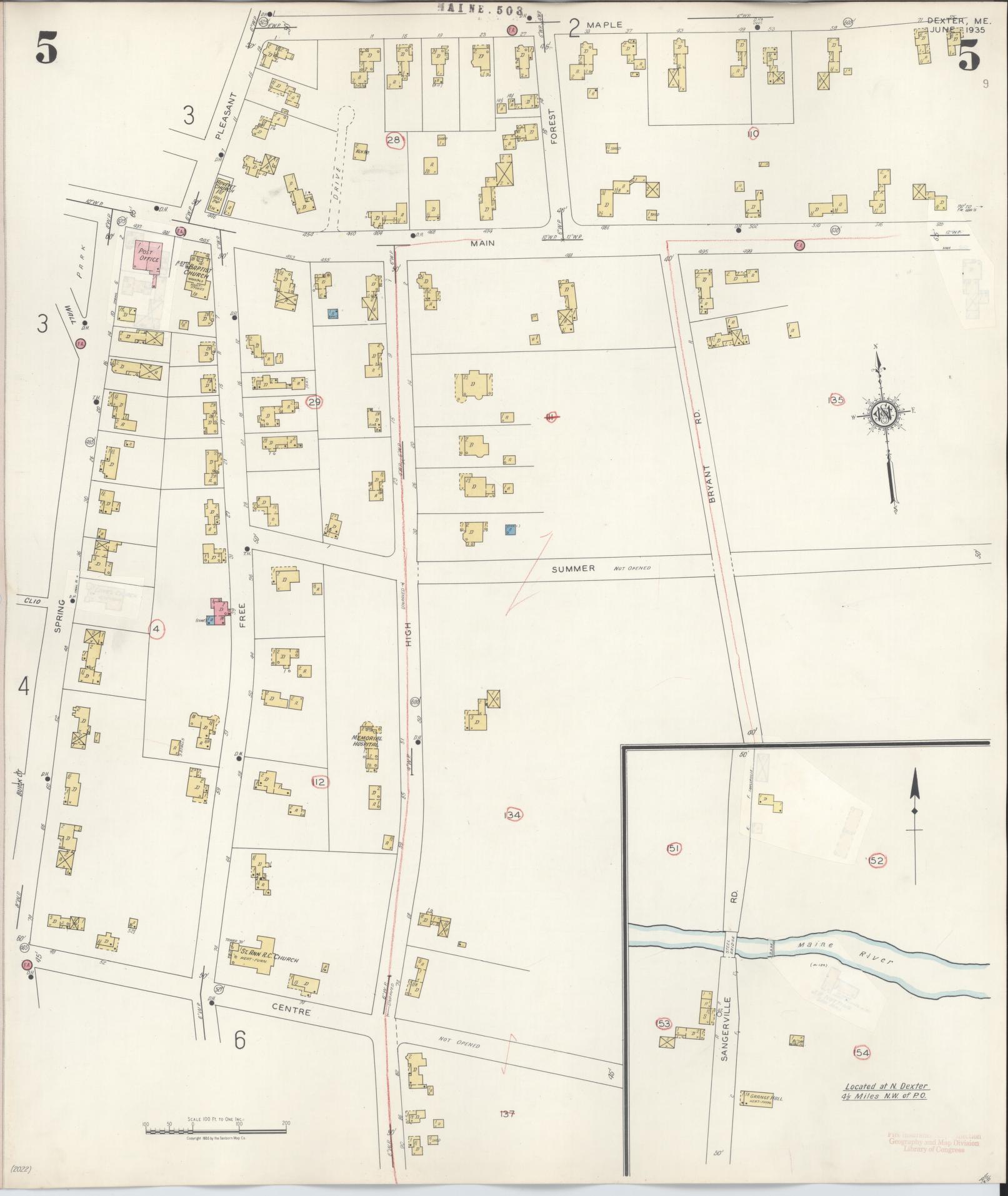 Sanborn Fire Insurance Map from Dexter, Penobscot County, Maine (1945), Sheet #0005 - Complete Map Set gallery image, historic Sanborn map, vintage wall art, Maine Maine