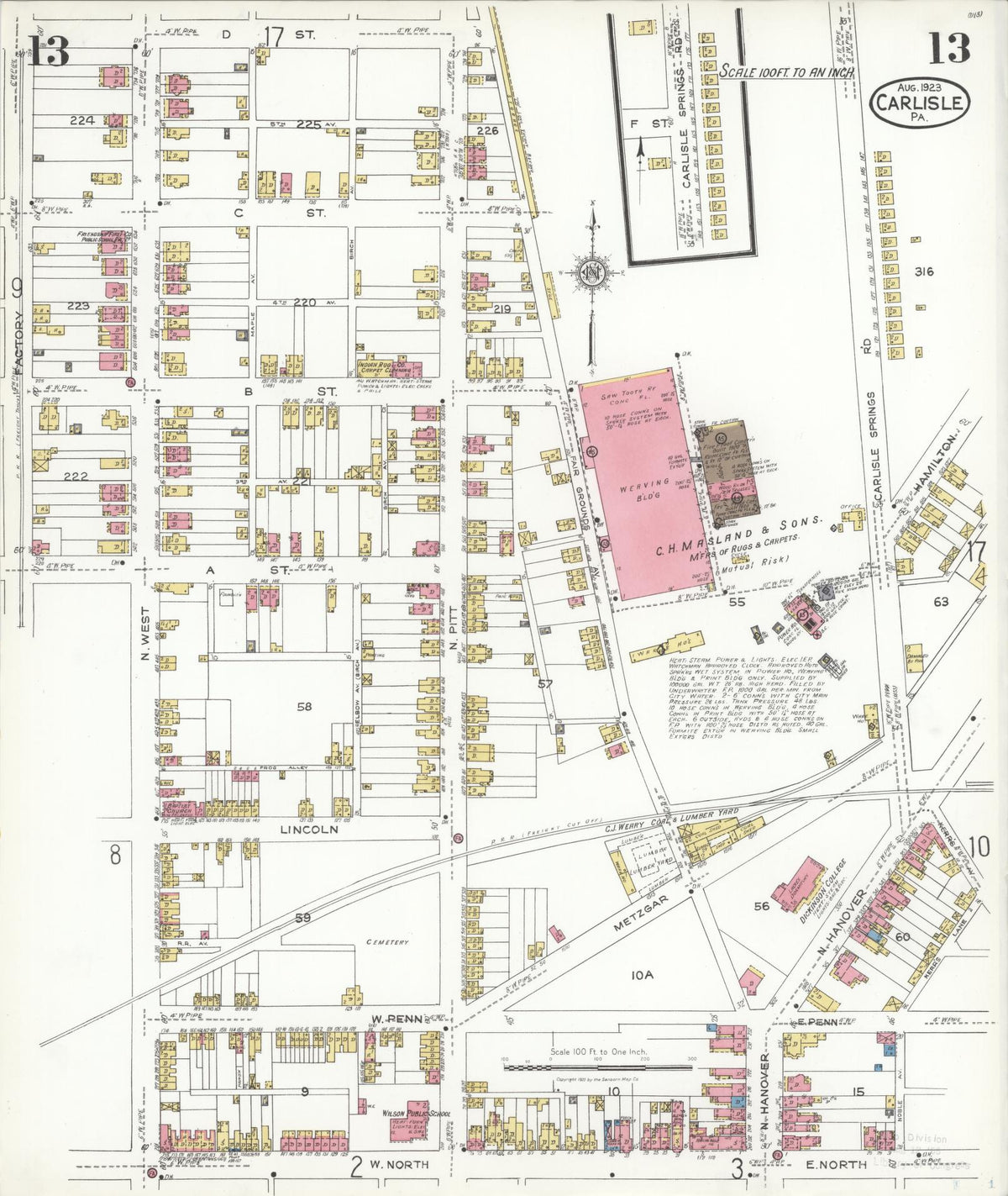 Sanborn Fire Insurance Map from Carlisle, Cumberland County, Pennsylvania (1923), Sheet #0013 - Complete Map Set gallery image, historic Sanborn map, vintage wall art, Pennsylvania Pennsylvania