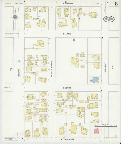 Sanborn Fire Insurance Map from Raleigh, Wake County, North Carolina (1909), Sheet #0008 - Complete Map Set gallery image, historic Sanborn map, vintage wall art, North Carolina North Carolina