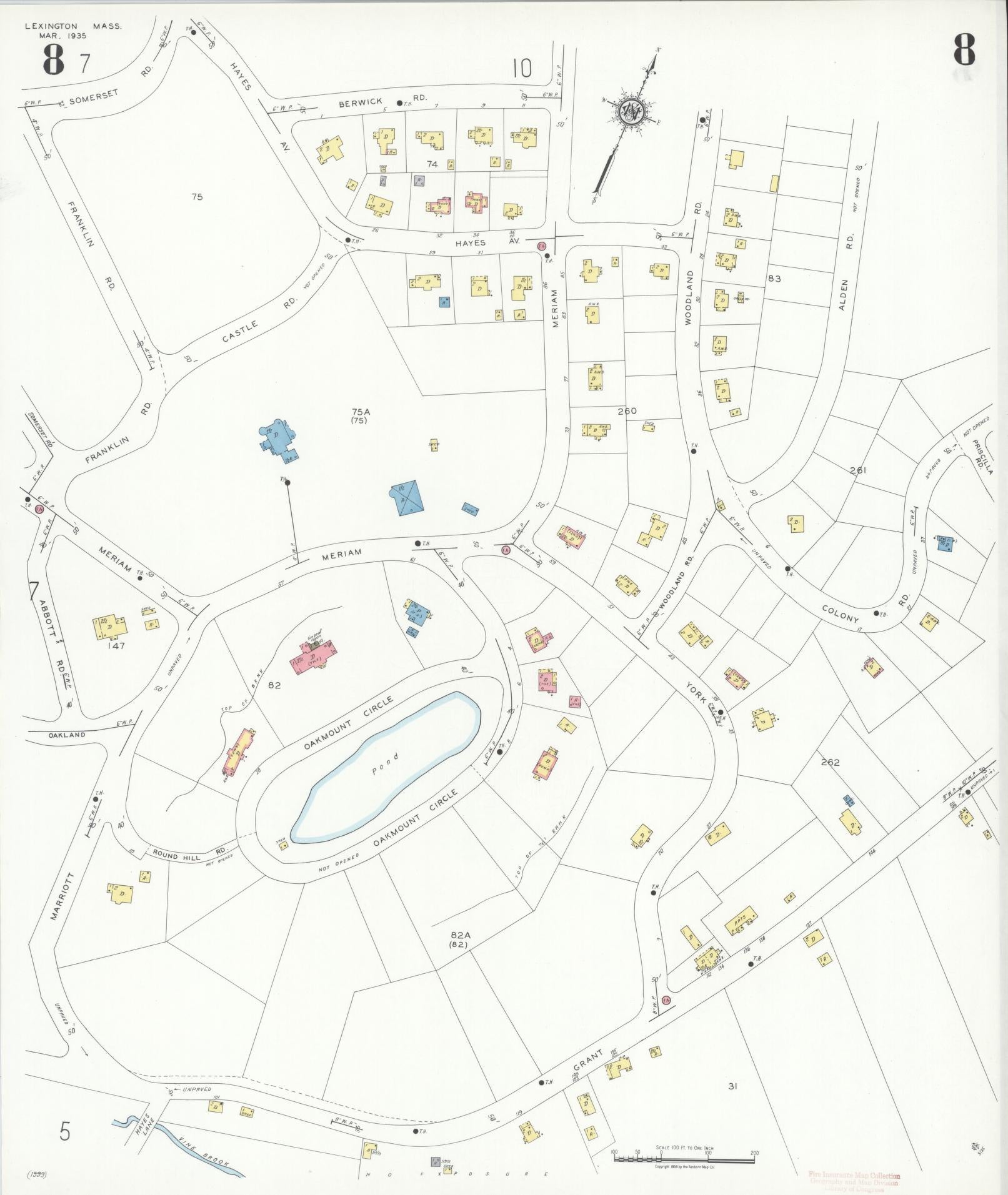 Sanborn Fire Insurance Map from Lexington, Middlesex County, Massachusetts (1935), Sheet #0008 - Complete Map Set gallery image, historic Sanborn map, vintage wall art, Massachusetts Massachusetts
