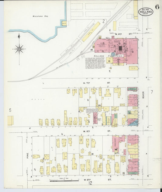 Sanborn Fire Insurance Map from Holland, Ottawa County, Michigan (1908), Sheet #0006 - Historic Sanborn Fire Insurance Map Print, vintage old map wall art, antique decor, genealogy gift, Michigan Michigan map