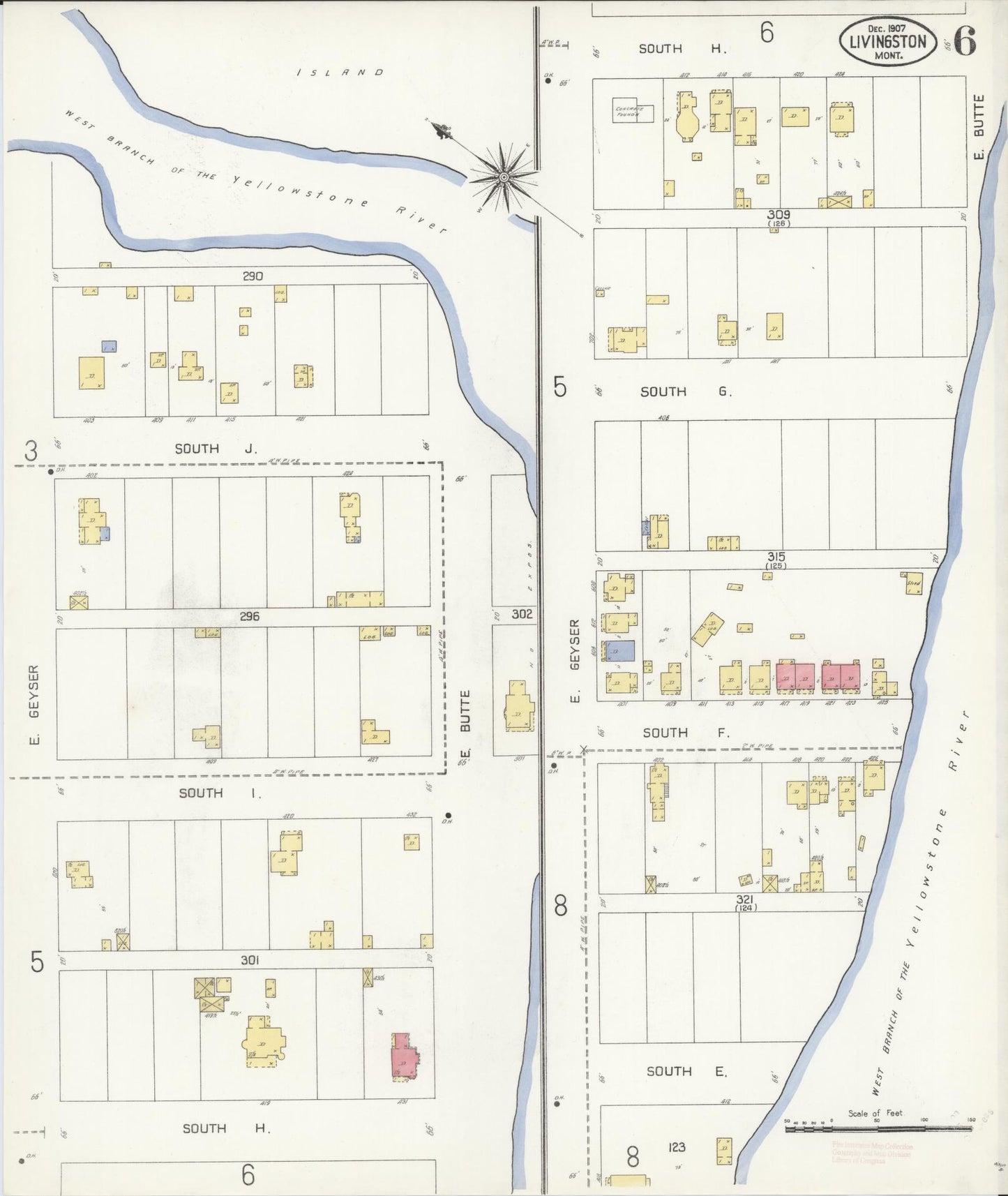 Sanborn Fire Insurance Map from Livingston, Park County, Montana (1907), Sheet #0006 - Historic Sanborn Fire Insurance Map Print, vintage old map wall art, antique decor, genealogy gift, Montana Montana map