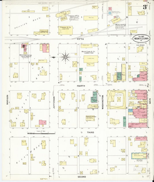 Sanborn Fire Insurance Map from Montezuma, Poweshiek County, Iowa (1907), Sheet #0003 - Historic Sanborn Fire Insurance Map Print, vintage old map wall art