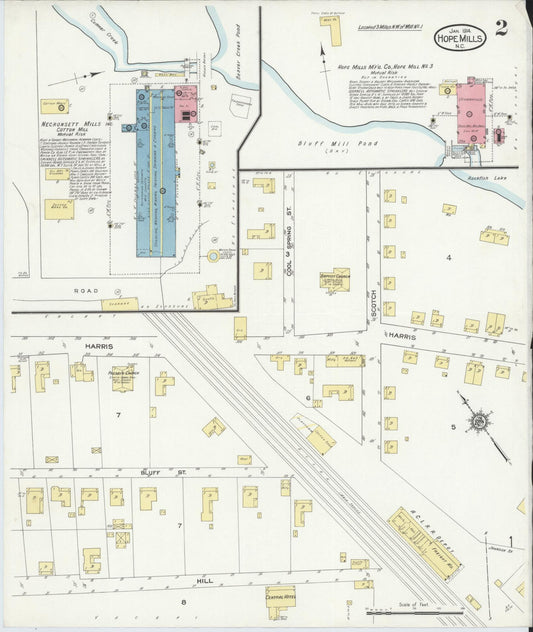 Sanborn Fire Insurance Map from Hope Mills, Cumberland County, North Carolina (1914), Sheet #0002 - Historic Sanborn Fire Insurance Map Print, vintage old map wall art, antique decor, genealogy gift, North Carolina North Carolina map