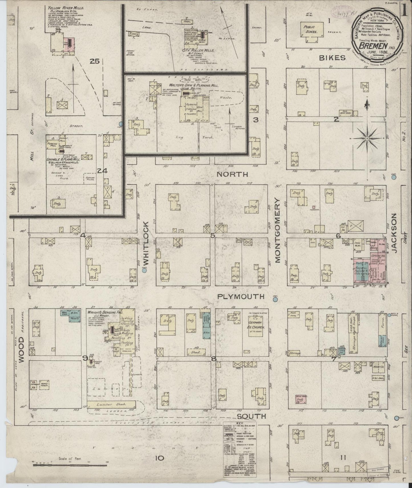 Sanborn Fire Insurance Map from Bremen, Marshall County, Indiana (1886), Sheet #0001 - Complete Map Set gallery image, historic Sanborn map, vintage wall art, Indiana Indiana