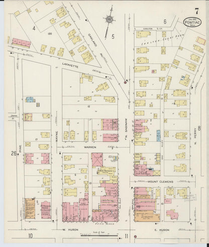 Sanborn Fire Insurance Map from Pontiac, Oakland County, Michigan (1915), Sheet #0007 - Historic Sanborn Fire Insurance Map Print, vintage old map wall art, antique decor, genealogy gift, Michigan Michigan map