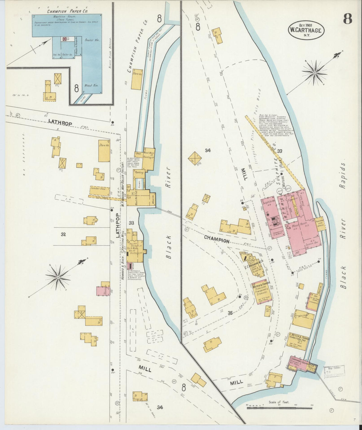 Sanborn Fire Insurance Map from Carthage, Jefferson County, New York (1902), Sheet #0008 - Complete Map Set gallery image, historic Sanborn map, vintage wall art, New York New York