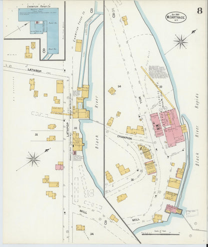 Sanborn Fire Insurance Map from Carthage, Jefferson County, New York (1902), Sheet #0008 - Complete Map Set gallery image, historic Sanborn map, vintage wall art, New York New York