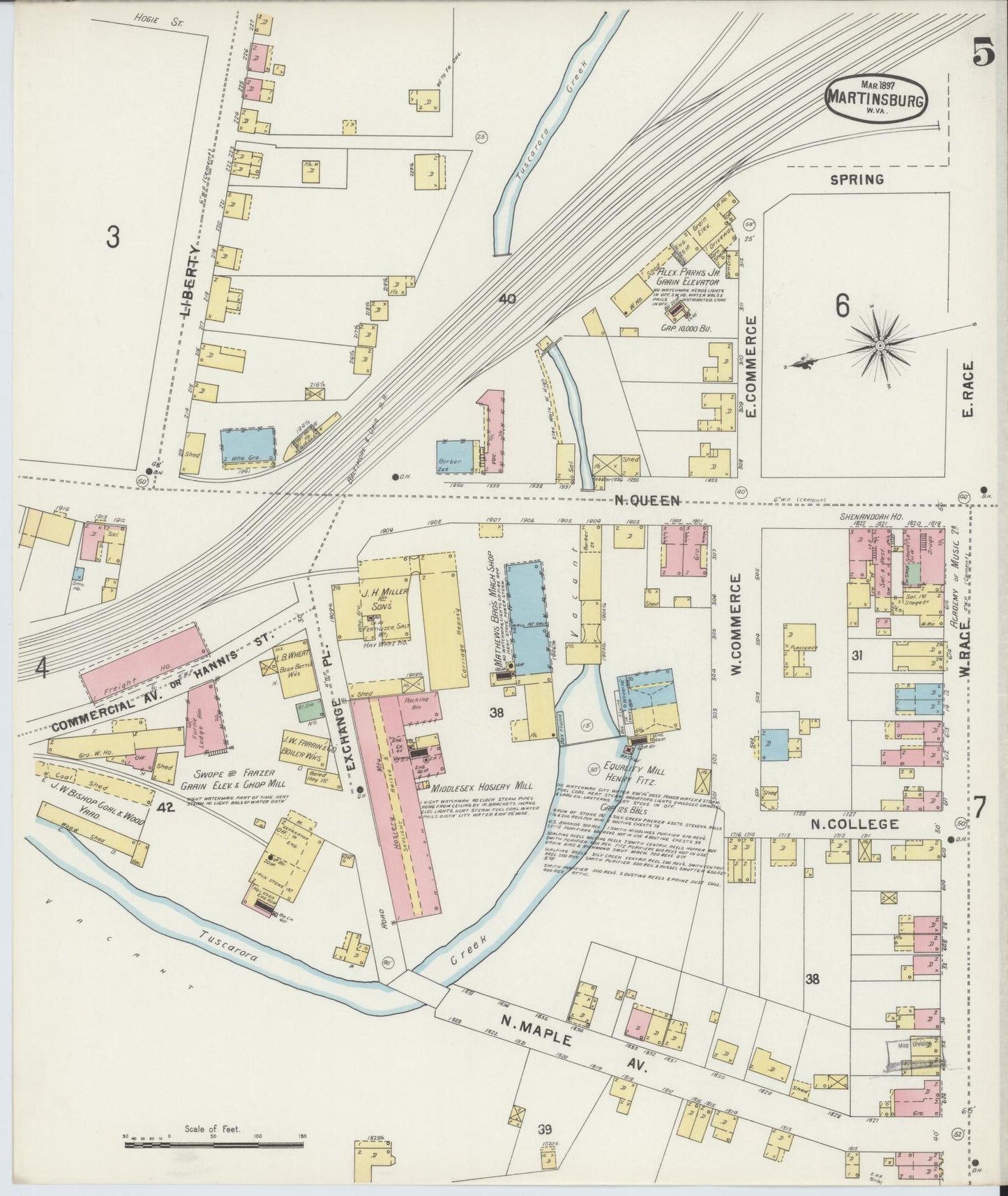 Sanborn Fire Insurance Map from Martinsburg, Berkeley County, West Virginia (1897), Sheet #0005 - Complete Map Set gallery image, historic Sanborn map, vintage wall art, West Virginia West Virginia
