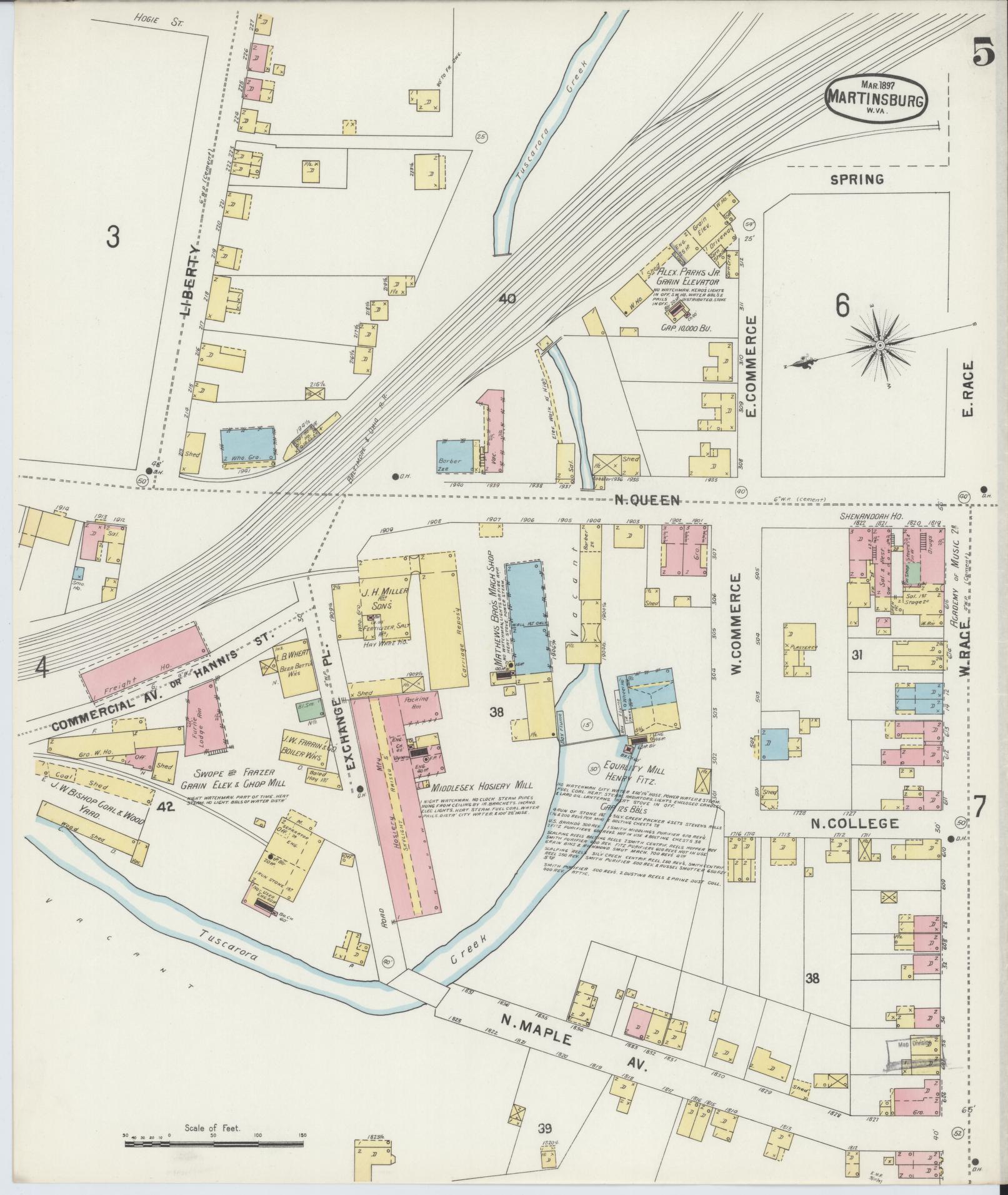 Sanborn Fire Insurance Map from Martinsburg, Berkeley County, West Virginia (1897), Sheet #0005 - Complete Map Set gallery image, historic Sanborn map, vintage wall art, West Virginia West Virginia
