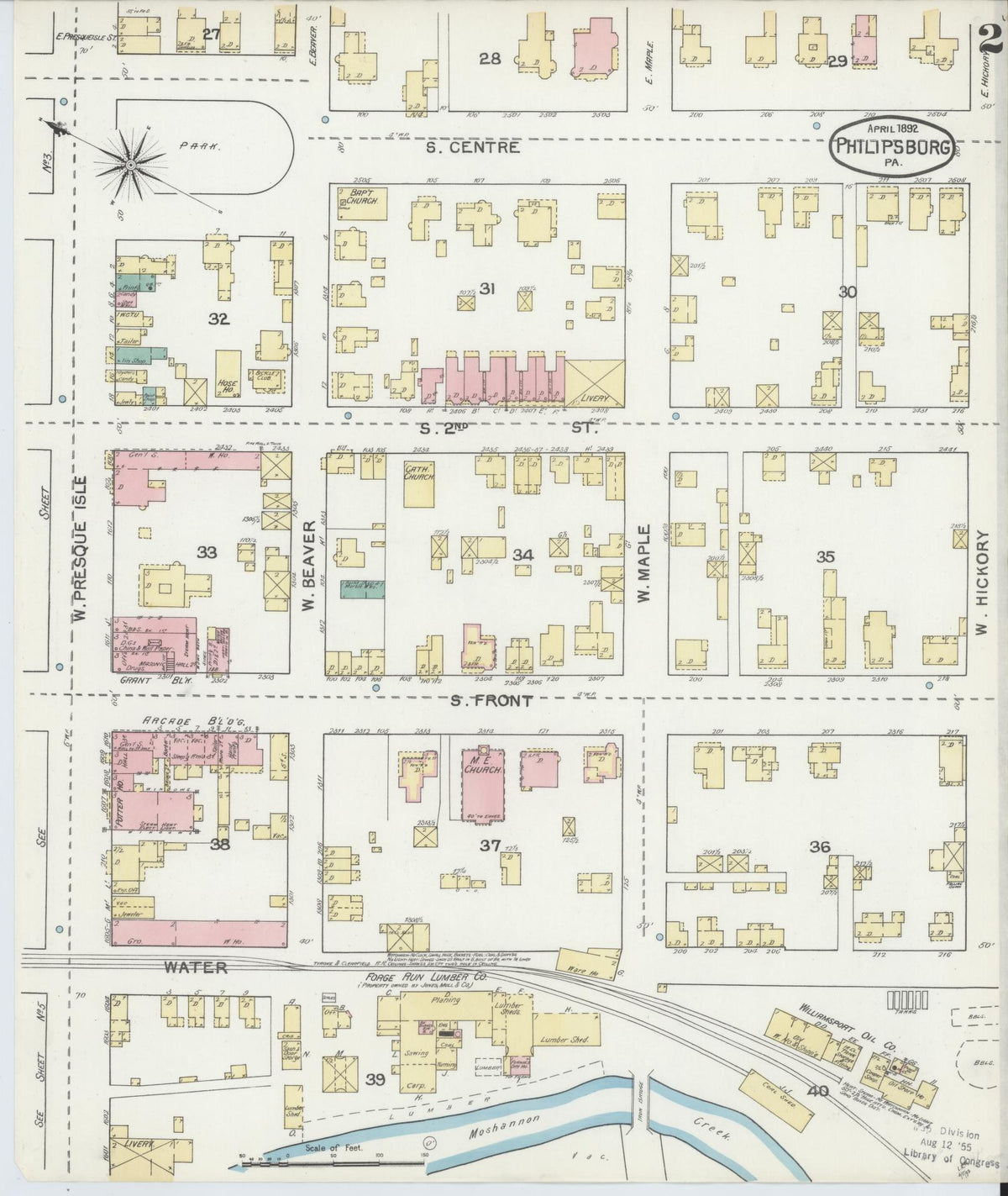 Sanborn Fire Insurance Map from Philipsburg, Centre County, Pennsylvania (1892), Sheet #0002 - Historic Sanborn Fire Insurance Map Print, vintage old map wall art, antique decor, genealogy gift, Pennsylvania Pennsylvania map