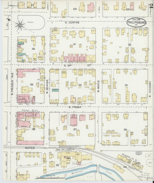 Sanborn Fire Insurance Map from Philipsburg, Centre County, Pennsylvania (1892), Sheet #0002 - Historic Sanborn Fire Insurance Map Print, vintage old map wall art, antique decor, genealogy gift, Pennsylvania Pennsylvania map