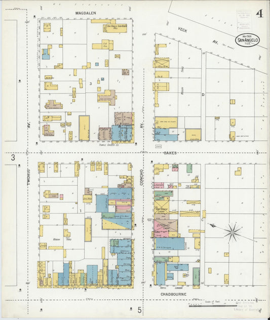 Sanborn Fire Insurance Map from San Angelo, Tom Green County, Texas (1900), Sheet #0004 - Historic Sanborn Fire Insurance Map Print, vintage old map wall art, antique decor, genealogy gift, Texas Texas map