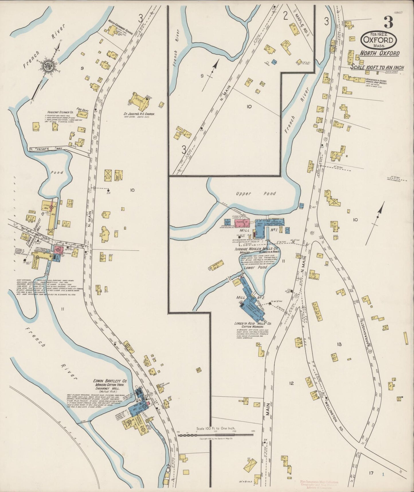 Sanborn Fire Insurance Map from Oxford, Worcester County, Massachusetts (1922), Sheet #0003 - Complete Map Set gallery image, historic Sanborn map, vintage wall art, Massachusetts Massachusetts
